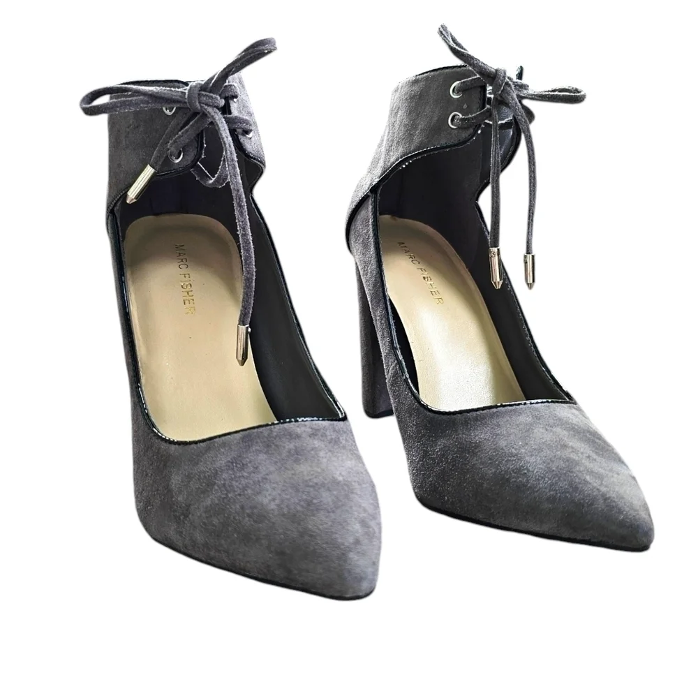 Marc Fisher Gray Sued Lace Up Heels